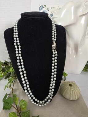 Double Strand Of Silver Grey Simulated Pearl Necklace